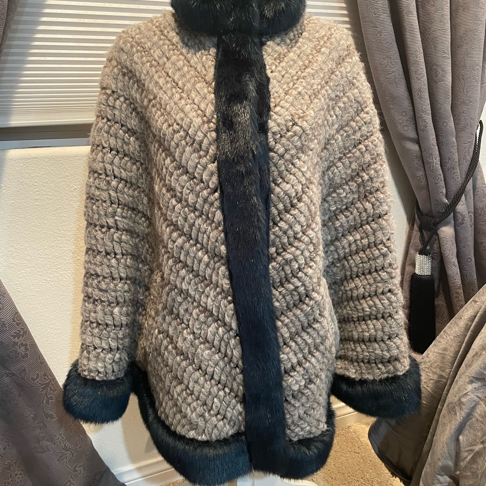 Gray and Blue Cozy Knit Shrug